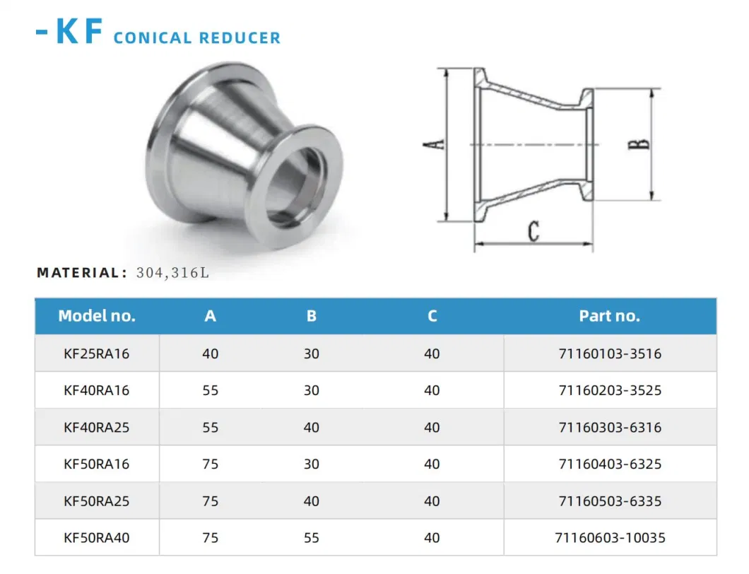 Kf 304 316L Stainless Steel Kf Vacuum Component Tubulated Conical Reducing